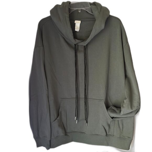 H&M Olive Green Ladies Size XXL Black Double Corded Hoodie Sweatshirt - Picture 1 of 6